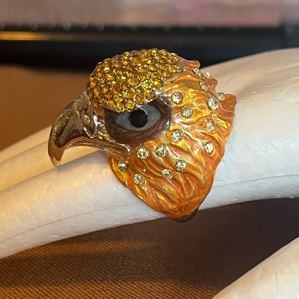 Rhinestone Encrusted Eagle Statement Ring, Sz 8 1… - image 3